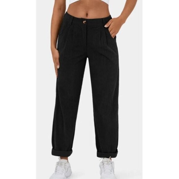 Halara Mid Rise Button Zipper Side Pocket Corduroy Casual Pants Women Size L NWT - Picture 1 of 11